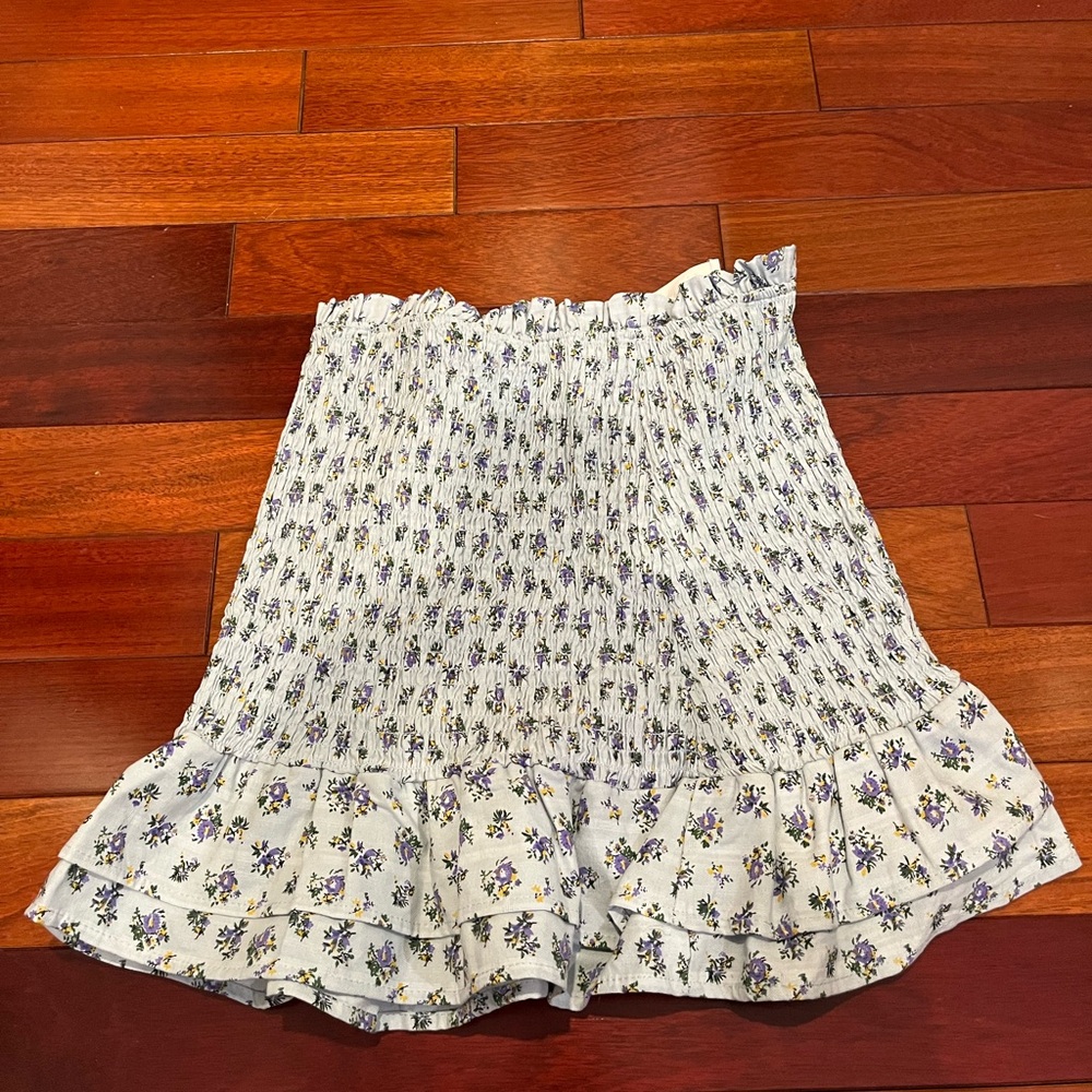 Blue and Floral High Elastic Waisted Mini Skirt
